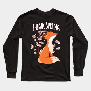 Sakura Japanese Cherry Blossom and Foxes Think Spring design Long Sleeve T-Shirt